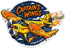 Captain's Wings logo: a yellow Piper Cub with fried chicken wings